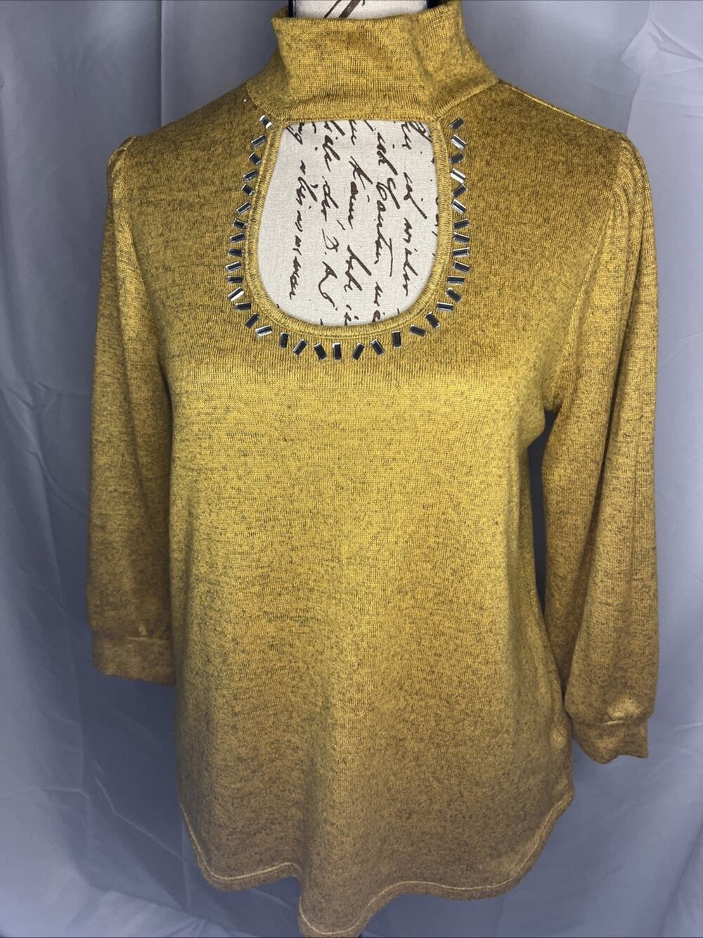 Love Scarlett Long Sleeve Top Rhinestones Gold Women’s Size Small